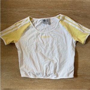 Adidas White and Yellow Cropped TShirt